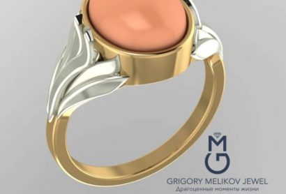 Золотое кольцо с кораллом и бриллиантами